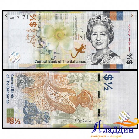 Банкнота 1/2 доллара Багамские острова. 2019 год