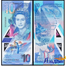 Банкнота 10 долларов Восточные Карибы. Пластик