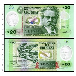 Банкнота 20 песо Уругвай 2020 год. Пластик