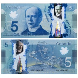 Банкнота 5 долларов Канада 2013 год. Пластик