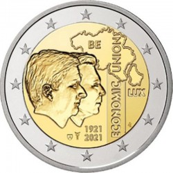 2 евро. 100-летие Бельгийско-Люксембургского экономического союза. 2021 год