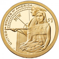 Монета 1 доллар. Помощь индейцев экспедиции Льюиса и Кларка. 2014 год