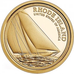 Монета 1 доллар США. Яхта Натанаэля Херрешоффа (Род-Айленд) 2022 год