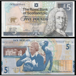 Банкнота 5 фунтов Шотландия. Джек Никлаус. 2005 год