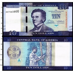 10 доллар Либерия кәгазь акчасы. 2016 ел