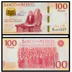 Мексика 100 песо кәгазь акчасы. 2017 ел