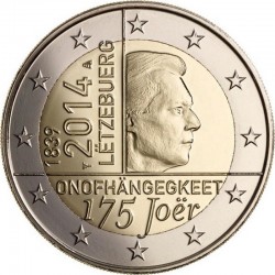 2 евро Люксембург.175 лет независимости Великого Герцогства Люксембург.2014год