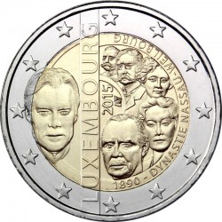 2 евро Люксембург. 125-летие династии Нассау-Вайльбург.2015 год