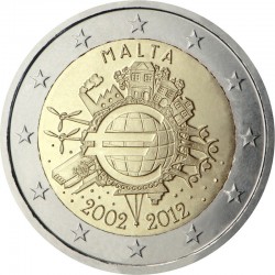 2 евро Мальта. 10 лет наличному обращению евро. 2012 год