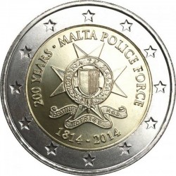 2 евро Мальта. 200 лет полиции Мальты. 2014г.