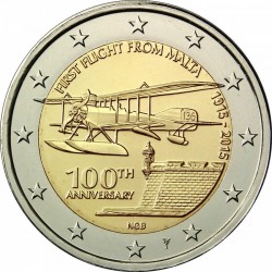 2 евро Мальта. 100-летие первого авиаполёта с Мальты. 2015 год