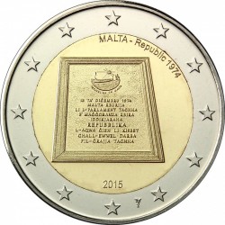 2 евро Мальта. Республикага 1974 ел. 2015 ел
