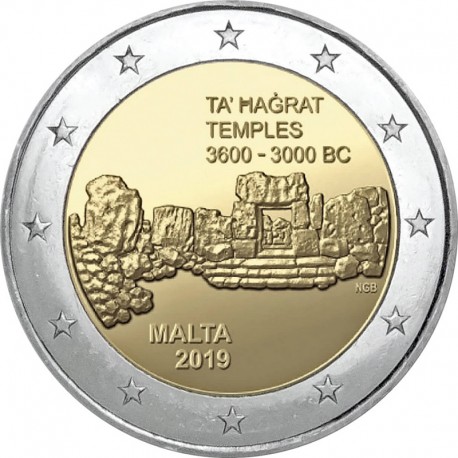2 евро Мальта. Храмы Та’ Хаджрат. 2019 год
