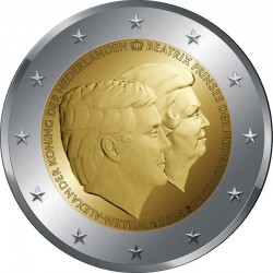 2 евро Нидерланды.Король Виллем-Александр и принцесса Беатрикс. 2014 год.