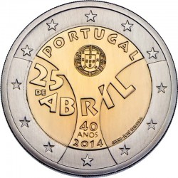 2 евро Португалия. 40-летие Революции гвоздик. 2014 год