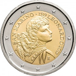 2 евро Сан-Марино. 500 лет со дня смерти Леонардо да Винчи. 2019 год