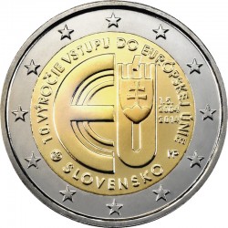 2 евро Словакии. 10 лет вступлению Республики Словакия в Евросоюз. 2014 год
