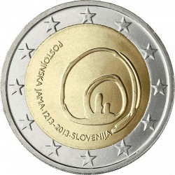 2 евро Словения. 800-летие открытия пещеры Постойнска-Яма. 2013 год