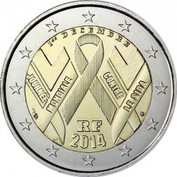 2 евро Франция. Всемирный день борьбы со СПИДом. 2014 год