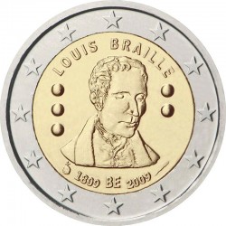 2 евро Бельгия. 200 лет со дня рождения Луи Брайля. 2009 год