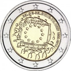 2 евро Бельгия. 30 ел Европа Союзы флагына. 2015 ел