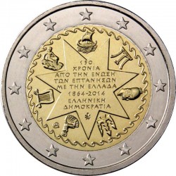 2 евро Греция. 150-летие союза Ионических островов с Грецией. 2014 год