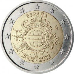 2 евро Испания. 10 лет наличному обращению евро.2012 год