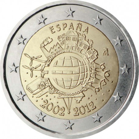 2 евро Испания. 10 ел акчалата евро мөрәҗәгате.2012 ел
