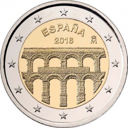 2 евро Испания. Старинный город Сеговия с римским акведуком. 2016 год