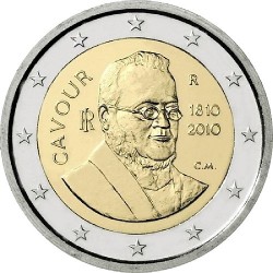 2 евро Италия. 200 лет со дня рождения Камилло Кавура. 2010 год