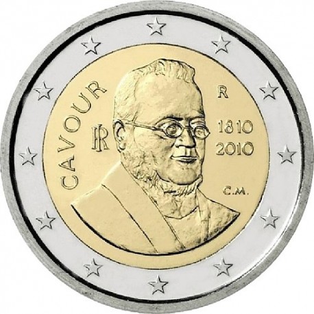 2 евро Италия. 200 лет со дня рождения Камилло Кавура. 2010 год