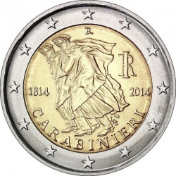 2 евро Италия. 200 лет итальянским карабинерам. 2014 год