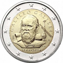2 евро Италия. 450 лет со дня рождения Галилео Галилея. 2014 год