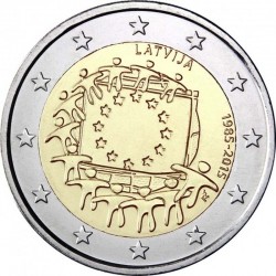 2 евро Латвия. 30 ел Европа Союзы флагына. 2015 ел