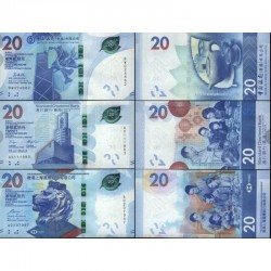 Набор 3 банкноты 20 долларов Гонконг. Чайная церемония. 2018 г. (2019г.)