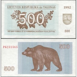 500 таллонов Литва кәгазь акчасы. 1992 ел
