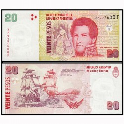 20 песо Аргентина кәгазь акчасы.