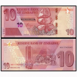 Банкнота 10 долларов Зимбабве. 2020 год