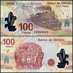 Мексика 100 песо кәгазь акчасы. 2010 ел
