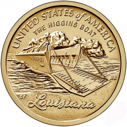 Монета 1 доллар США. Лодка Хиггинса. Луизиана. 2023 год