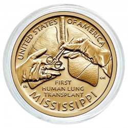Монета 1 доллар США. Первая трансплантация легких человеку (Миссисипи). 2023 год