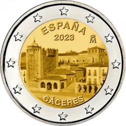 2 евро Испания. Старый город Касерес. 2023 год
