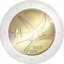 2 евро Эстония. Деревенская ласточка, национальная птица Эстонии. 2023 год