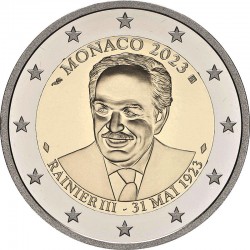 Монако 2 евро. Ренье ІІІ патшанын тууына 100 ел. 2023 ел