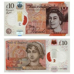 Банкнота 10 фунтов Англия. 2016 год Пластик
