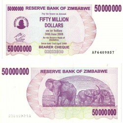 Зимбабве 50 000 000 доллар кәгазь акчасы. 2008 ел