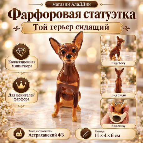 Фарфоровая статуэтка Той терьер сидящий
