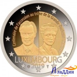 2 евро. 100-летие вступления на престол Великой Герцогини Люксембурга Шарлотты. 2019 год.