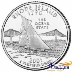 Монета 25 центов штат США Род-Айленд. 2001 год