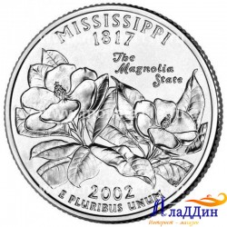Монета 25 центов штат США Миссисипи. 2002 год